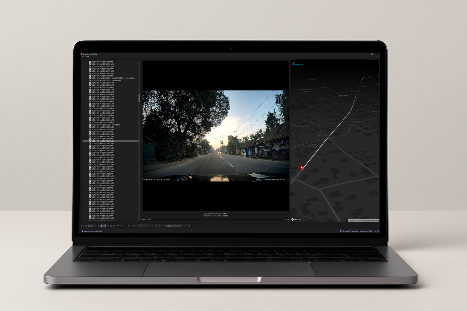Dashcam video editor with GPS map overlay preview on Windows
